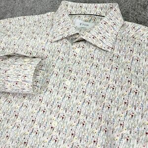 Eton Dress Shirt Mens 17.5 44 White Floral Contemporary Fit Signature Twill